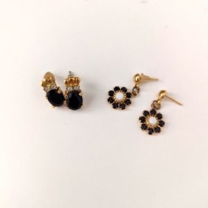 Black onyx and gold vintage earrings